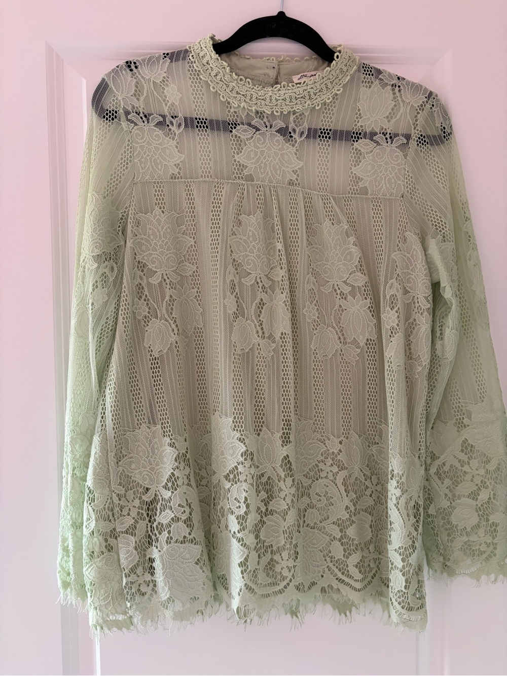 Ultra Pink Mint Green Lace High-Neck Blouse